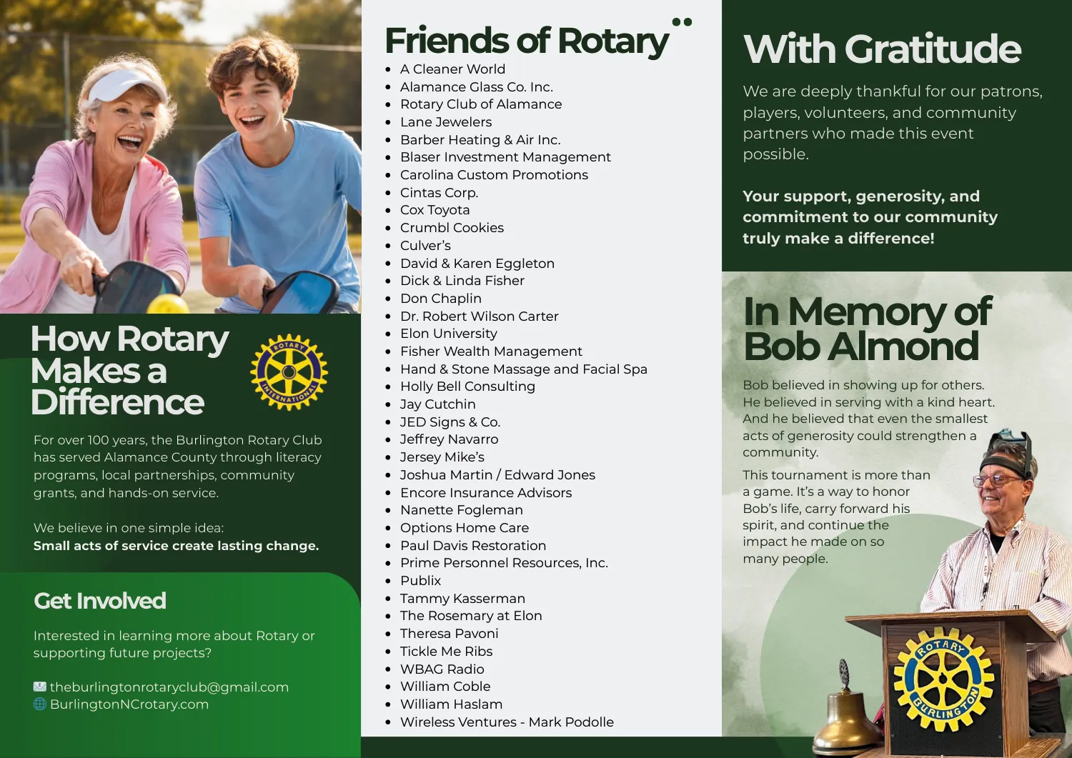 Tournament Trifold — Back — portfolio design sample for Burlington Rotary